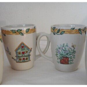 Vintage Lot of 2 Thomson Pottery Birdhouse Topiary Mugs #3